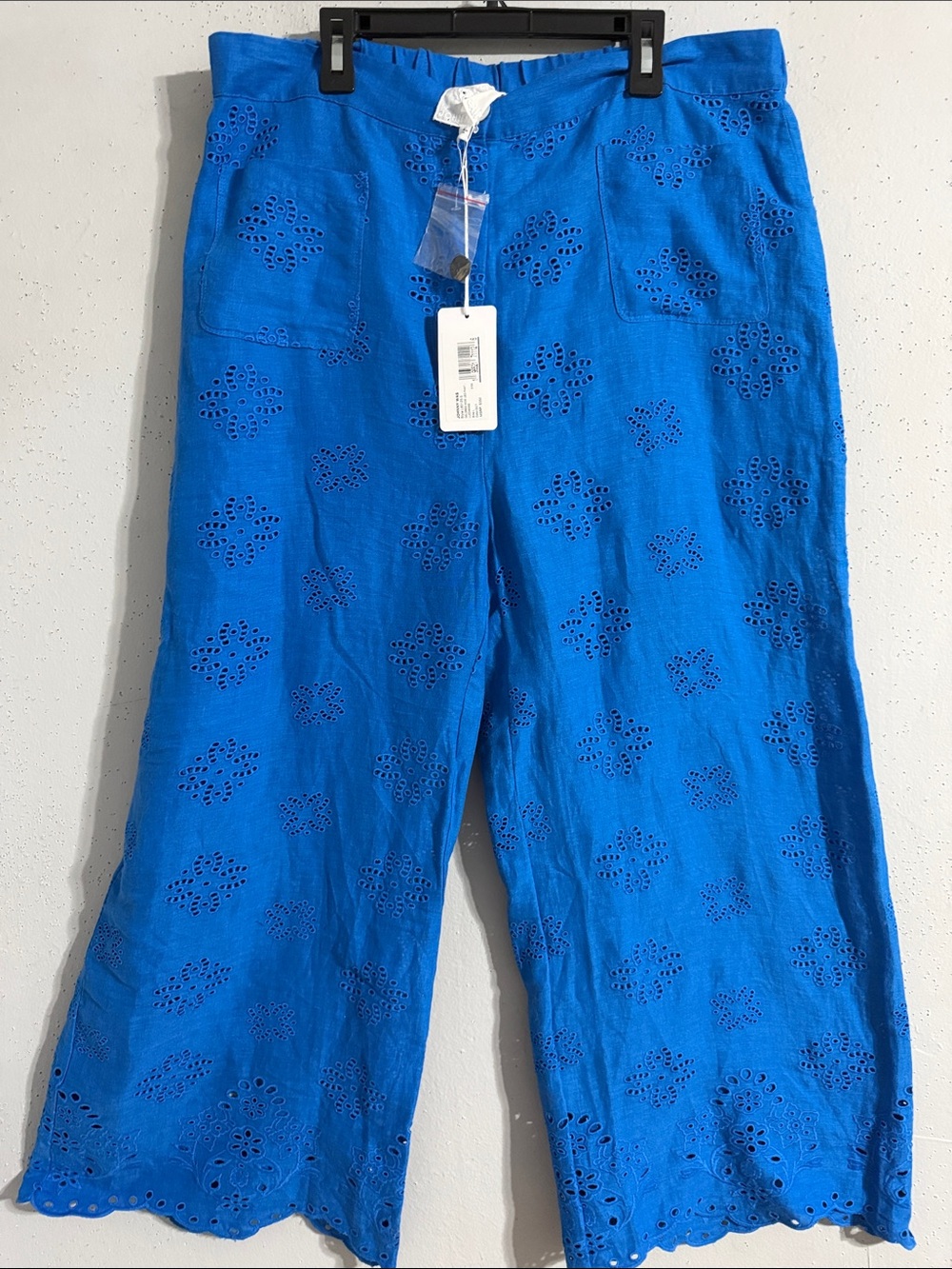 NWT Johnny Was Bright Blue Eyelet Linen Wide-Leg Pants